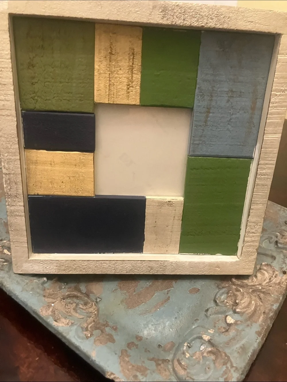 Modern Geometric Wood Wall Panel Set FRAMES in Green, Blue & Cream